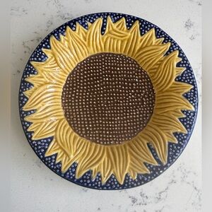 Vintage Majolica Sunflower Dish MMA Portugal 5" Diameter 90s